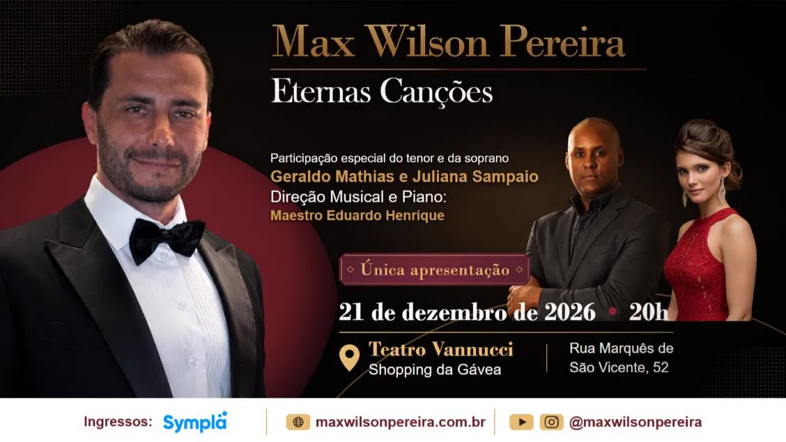 Cartaz do concerto Eternas Canções com Max Wilson Pereira e convidados