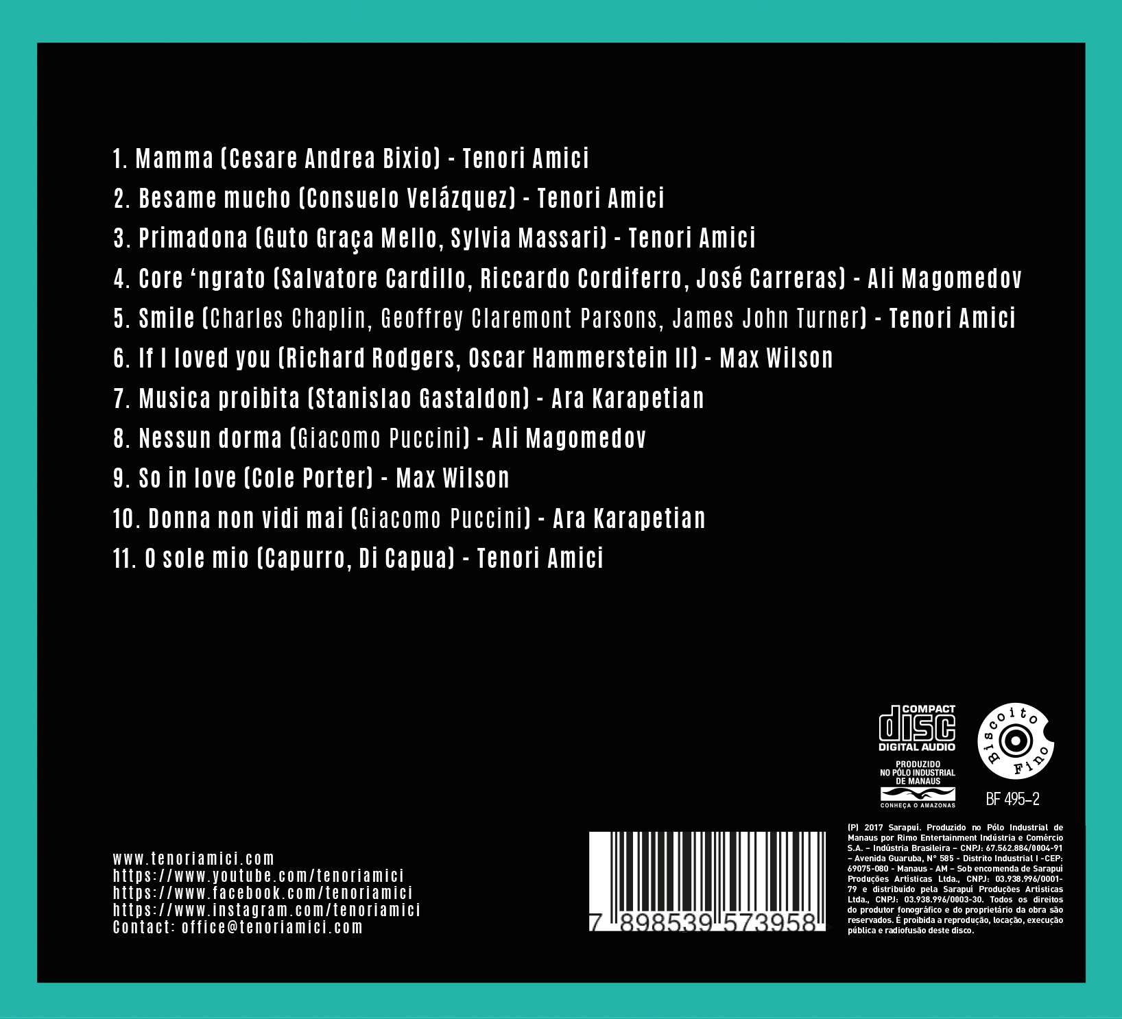 Contracapa do álbum Tenori Amici